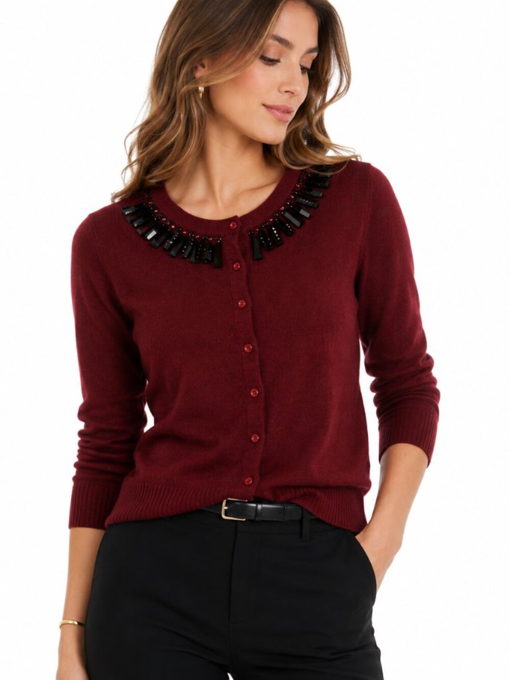 Kate Spade Kati Gem Collar Cardigan Rust Wool Cashmere Women's S Chic Sweater